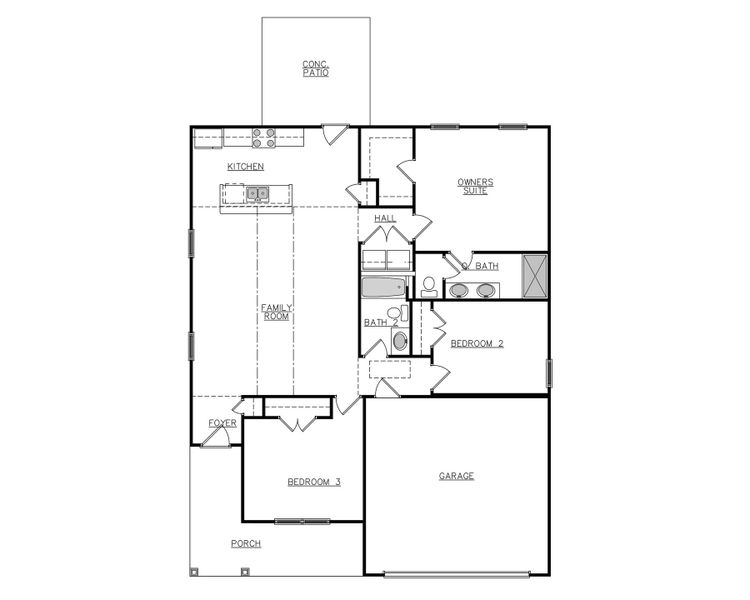 2D floor plan layout for the Hawkins by Hurricane Builders in Amber Hill, West Columbia, SC (Image 2).