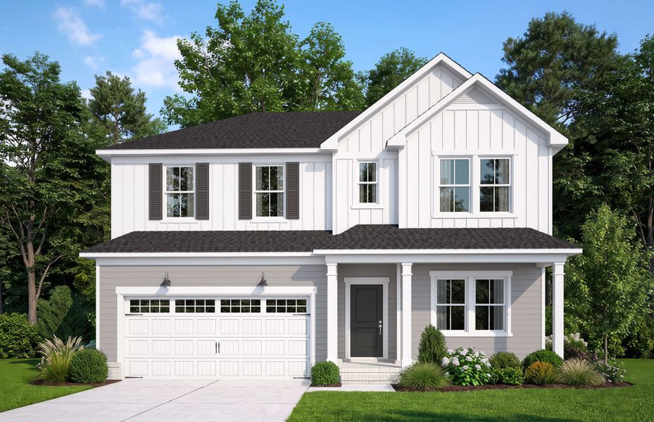 Representative exterior photo of a completed home built from the Kirby by Pulte Homes in Broadmoor, Wake Forest, NC (Image 22).