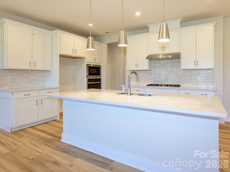 Gourmet kitchen with white cabinets
