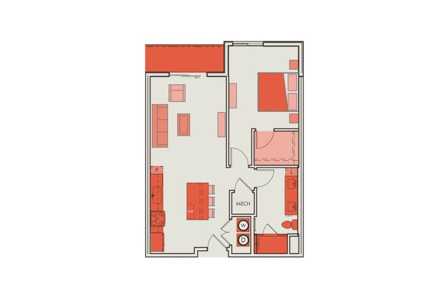 2D floor plan layout for the A9 by Pearlstone Partners in Parkside at Mueller, Austin, TX (Image 1).