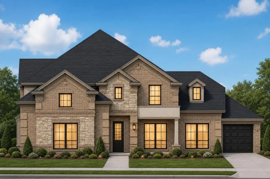Representative exterior photo of a completed home built from the Grand South Pointe 3 Car Garage by Grand Homes in Heath Golf & Yacht Club, Heath, TX (Image 23). Representative exterior photo of a completed home built from the Grand South Pointe 3 Car Garage by Grand Homes in Heath Golf & Yacht Club, Heath, TX (Image 23).