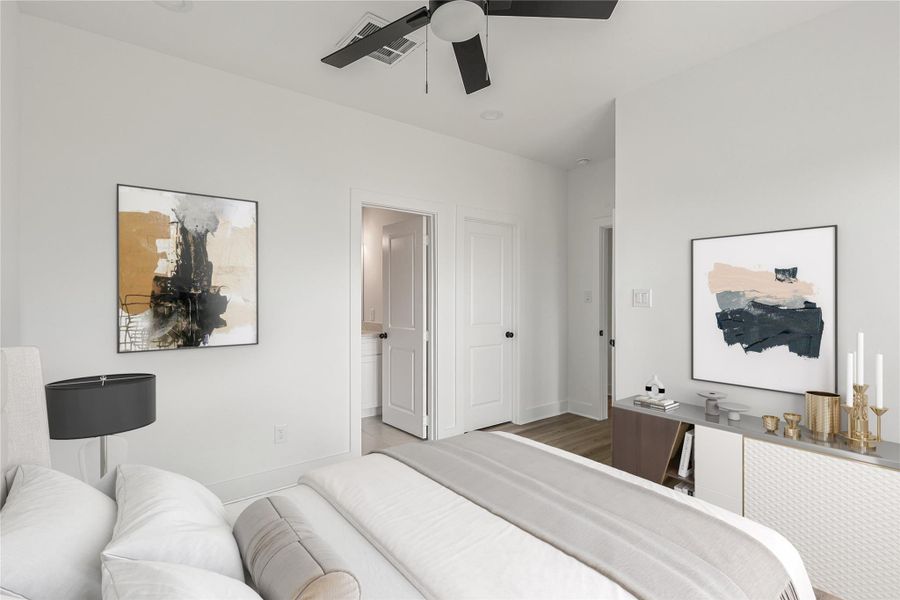 Spacious fourth bedroom with its own private ensuite bathroom, providing a perfect blend of comfort and privacy. Whether for guests, family, or a quiet workspace, this versatile room offers a welcoming retreat you'll love to call your own. Photo is virtually staged.