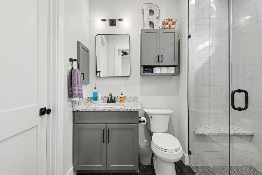 Full bathroom #3 with vanity and a shower stall