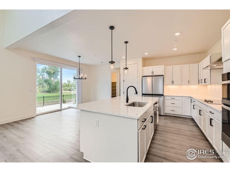 Under lighting, stainless vent hood, pantry in kitchen, plus additional pantry in mud-room and garage entry.