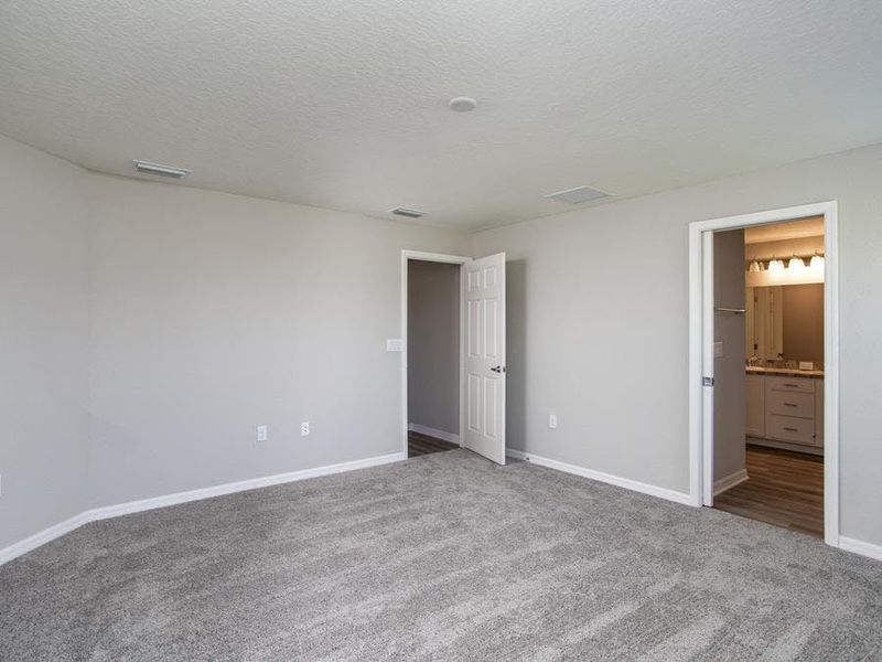 Owner`s suite with en-suite bath - Photo showcases a home with similar finishes. Colors and design options in actual home for sale may differ.