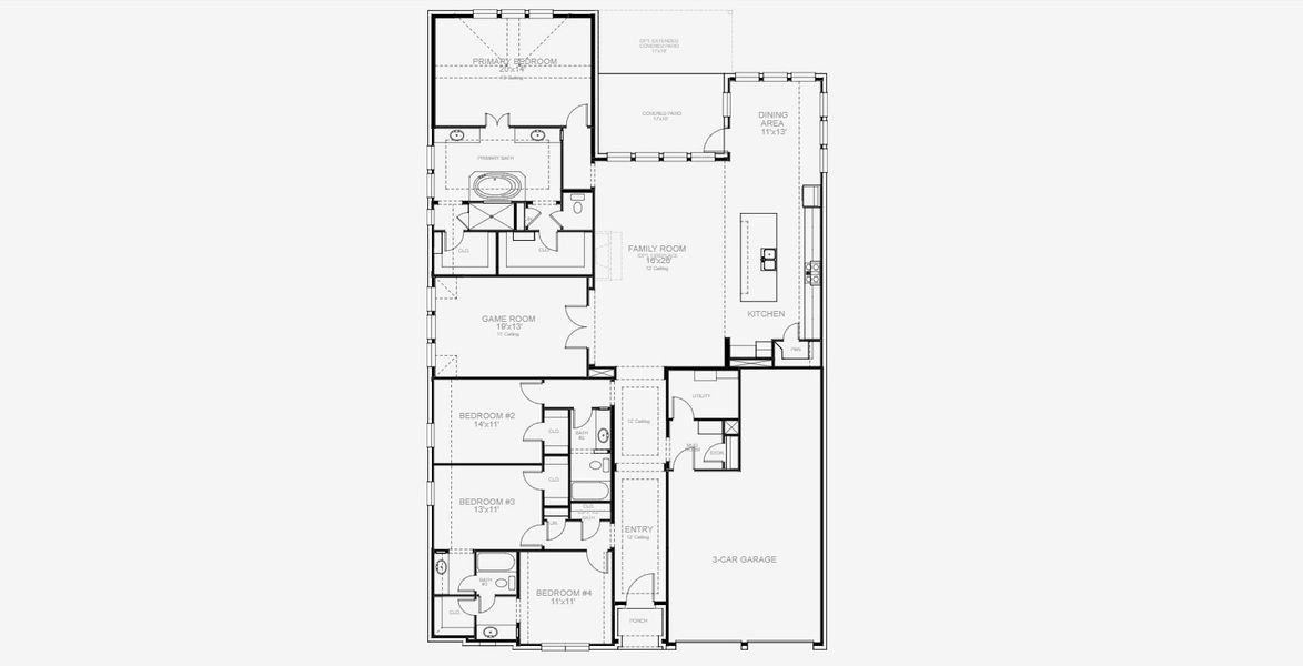 2D floor plan layout for the 2916W by Perry Homes in Windborne 100', Converse, TX (Image 4). 2D floor plan layout for the 2916W by Perry Homes in Windborne 100', Converse, TX (Image 4).