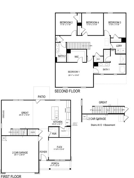 2D floor plan layout for the GALEN by D.R. Horton in Thompson Ridge, Dallas, GA (Image 3).