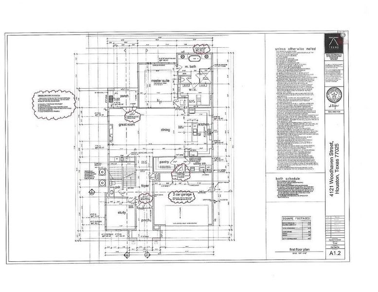 Builder plans of the first floor at 4121 Woodhaven Builder plans of the first floor at 4121 Woodhaven