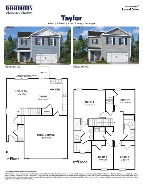 2D floor plan layout for the TAYLOR by D.R. Horton in Aspen Place, Thomasville, NC (Image 3).