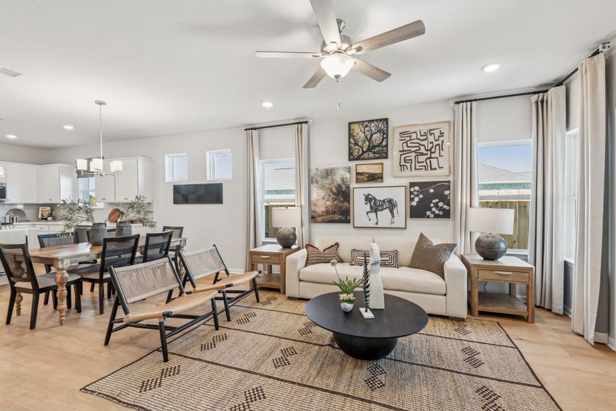 Family Room. Staged model home shown for illustration only; actual features, colors, and upgrades may vary. Family Room. Staged model home shown for illustration only; actual features, colors, and upgrades may vary.