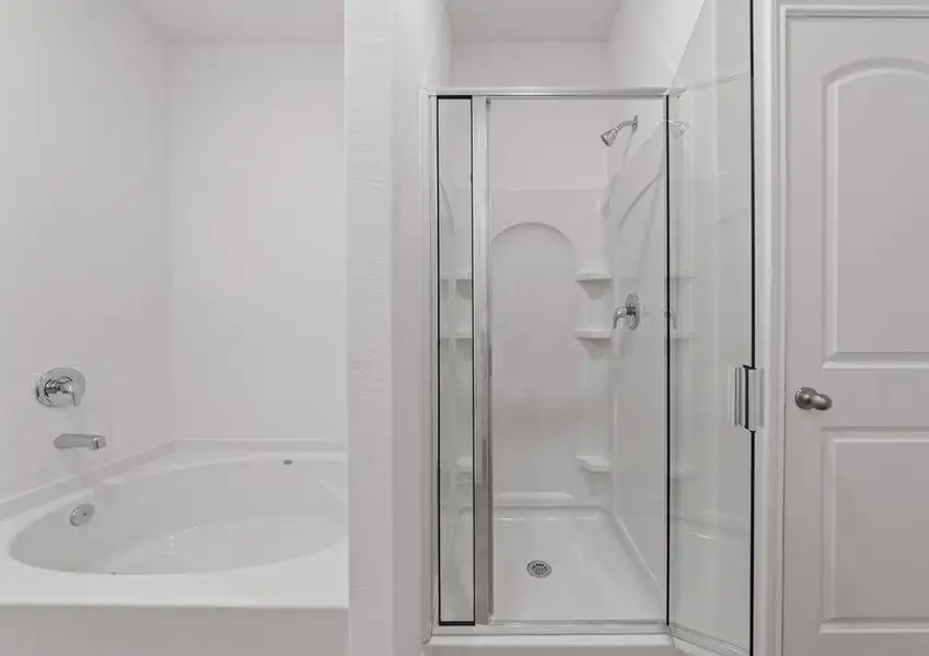 The master bathroom has a step-in shower and a tub.