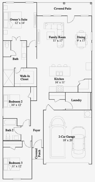 2D floor plan layout of this home in The Grand Prairie, Hockley, TX (Image 2).