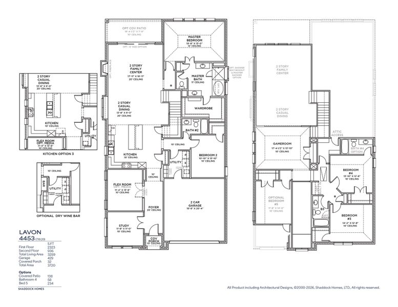 2D floor plan layout for the Lavon - SH 4453 by Shaddock Homes in Tavolo Park, Fort Worth, TX (Image 3).