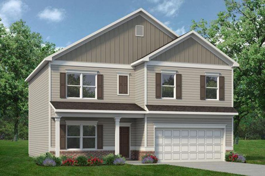 Front exterior of a new home in Saddle Ridge, Calhoun, GA, highlighting curb appeal (Image 1). Front exterior of a new home in Saddle Ridge, Calhoun, GA, highlighting curb appeal (Image 1).