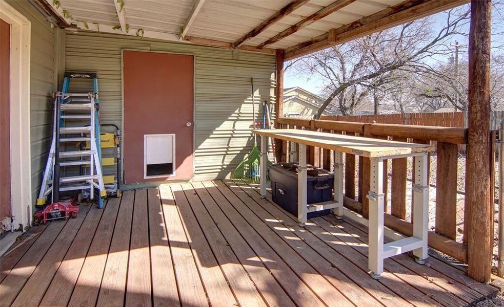 Storage room with covered deck