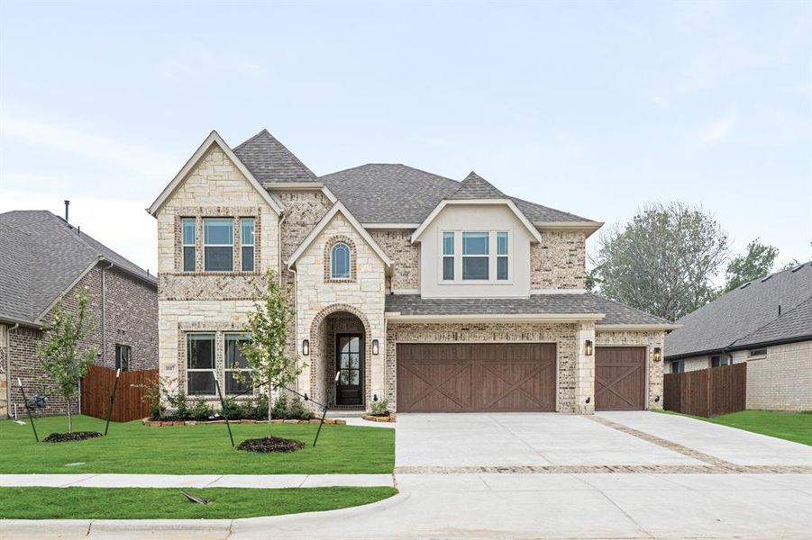 Front exterior of a new home in Mockingbird Heights Classic 60, Midlothian, TX, highlighting curb appeal (Image 2).