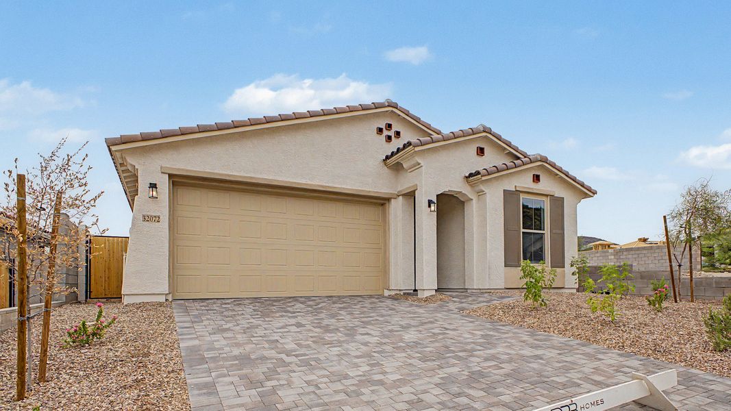 Front exterior of a new home in The Villas at Mystic, Peoria, AZ, highlighting curb appeal (Image 21). Front exterior of a new home in The Villas at Mystic, Peoria, AZ, highlighting curb appeal (Image 21).