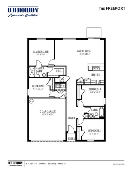 2D floor plan layout for the FREEPORT by D.R. Horton in Morford, Jackson, TN (Image 4).