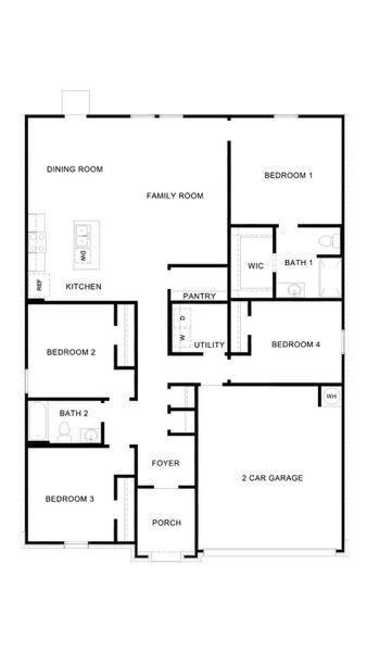 2D floor plan layout for the Austin by D.R. Horton in Eastern Wells, Jarrell, TX (Image 3).