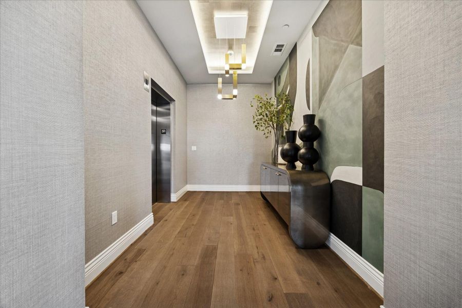 Private elevator opens up directly into the unit. Private elevator opens up directly into the unit.