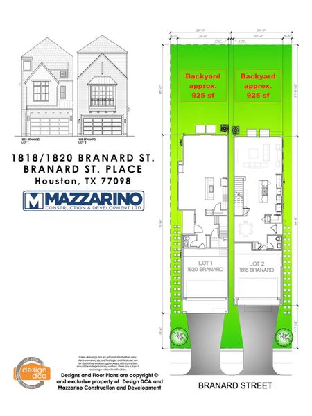 Please be aware that these plans are the property of the architect/builder designer that designed them not DUX Realty, Mazzarino Construction or 1818 BRANARD LLC. Please be aware that these plans are the property of the architect and are protected from reproduction and sharing under copyright law. These drawing are for general information only. Measurements, square footages and features are for illustrative marketing purposes. All information should be independently verified.