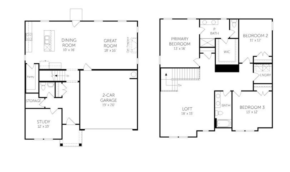 2D floor plan layout of this home in Knightdale Station, Knightdale, NC (Image 2). 2D floor plan layout of this home in Knightdale Station, Knightdale, NC (Image 2).