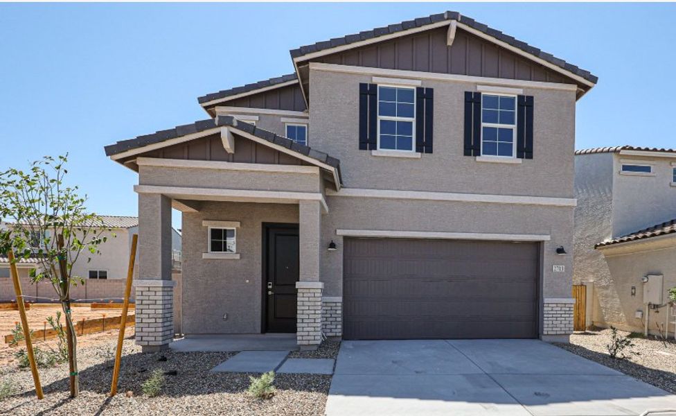 Front exterior of a home in the The Ridge Collection at Superstition Vista community, located in Apache Junction, AZ (Image 46). Front exterior of a home in the The Ridge Collection at Superstition Vista community, located in Apache Junction, AZ (Image 46).