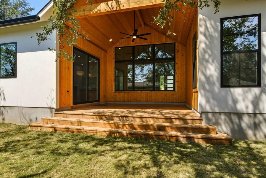 Back Porch with Cedar Beam accent, Fan and recessed lights, gas grill hookup Back Porch with Cedar Beam accent, Fan and recessed lights, gas grill hookup