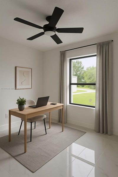 Smaller Bedroom virtually staged as an office