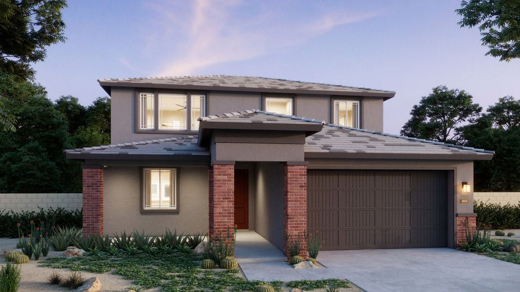 Representative exterior photo of a completed home built from the 4004 by Risewell Homes in Teravalis, Buckeye, AZ (Image 2). Representative exterior photo of a completed home built from the 4004 by Risewell Homes in Teravalis, Buckeye, AZ (Image 2).