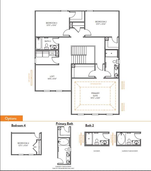 2D floor plan layout for the Whitney by True Homes in Whispering Hills, Locust, NC (Image 6).