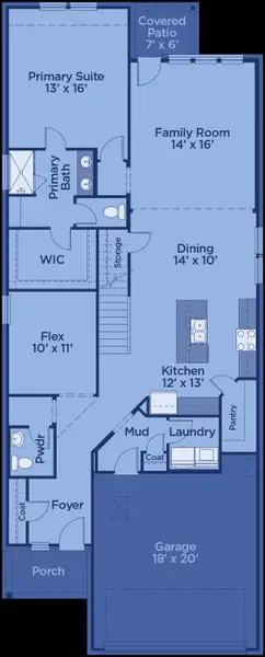 2D floor plan layout for the The Tucker by UnionMain Homes in Reunion, Rhome, TX (Image 4).