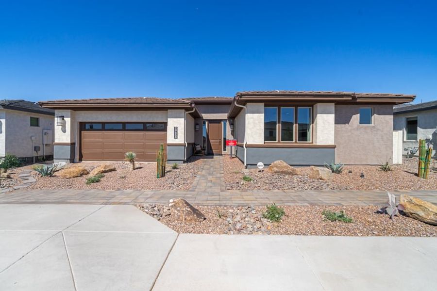 Representative exterior photo of a completed home built from the Havasupai by Taylor Morrison in Ovation at Meridian 55+, Queen Creek, AZ (Image 21). Representative exterior photo of a completed home built from the Havasupai by Taylor Morrison in Ovation at Meridian 55+, Queen Creek, AZ (Image 21).