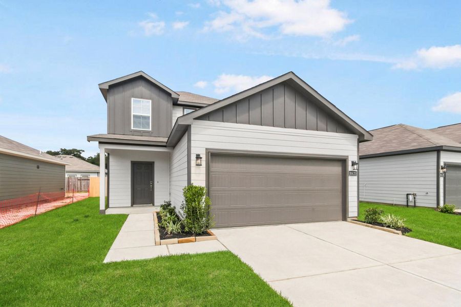 Front exterior of a new home in Crockett Meadows, Conroe, TX, highlighting curb appeal (Image 2). Front exterior of a new home in Crockett Meadows, Conroe, TX, highlighting curb appeal (Image 2).