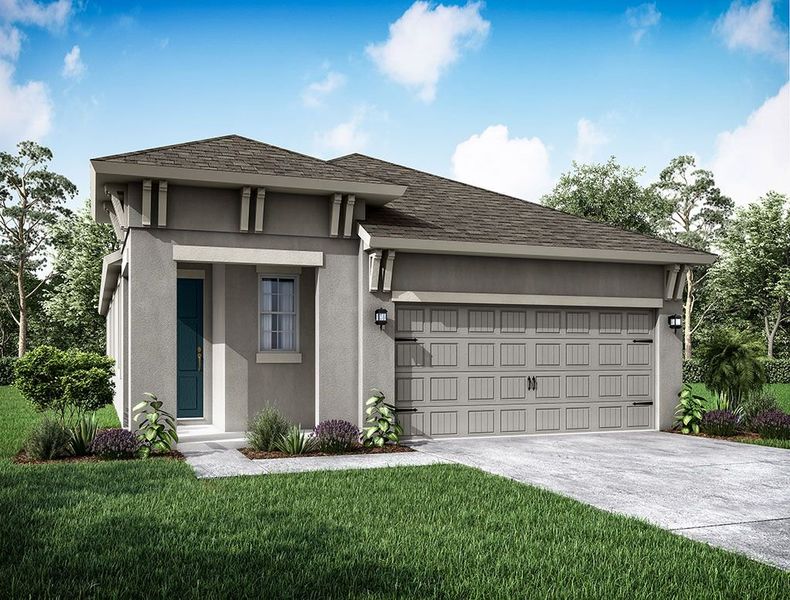 Front exterior of a new home in The Sanctuary – Coastal Collection, Punta Gorda, FL, highlighting curb appeal (Image 1).