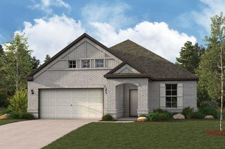 Front exterior of a new home in Lago Mar 50' at Lago Mar, Texas City, TX, highlighting curb appeal (Image 1). Front exterior of a new home in Lago Mar 50' at Lago Mar, Texas City, TX, highlighting curb appeal (Image 1).