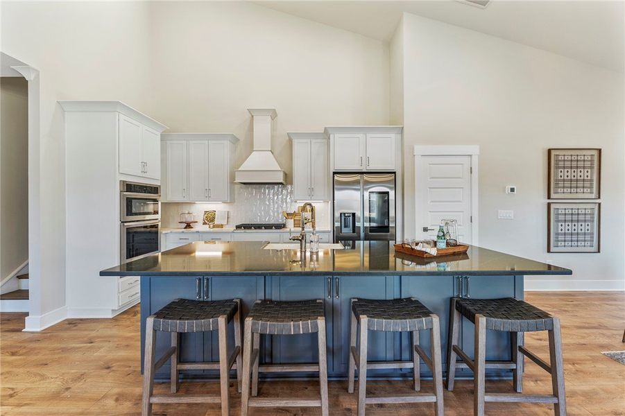This modern kitchen features a spacious island and