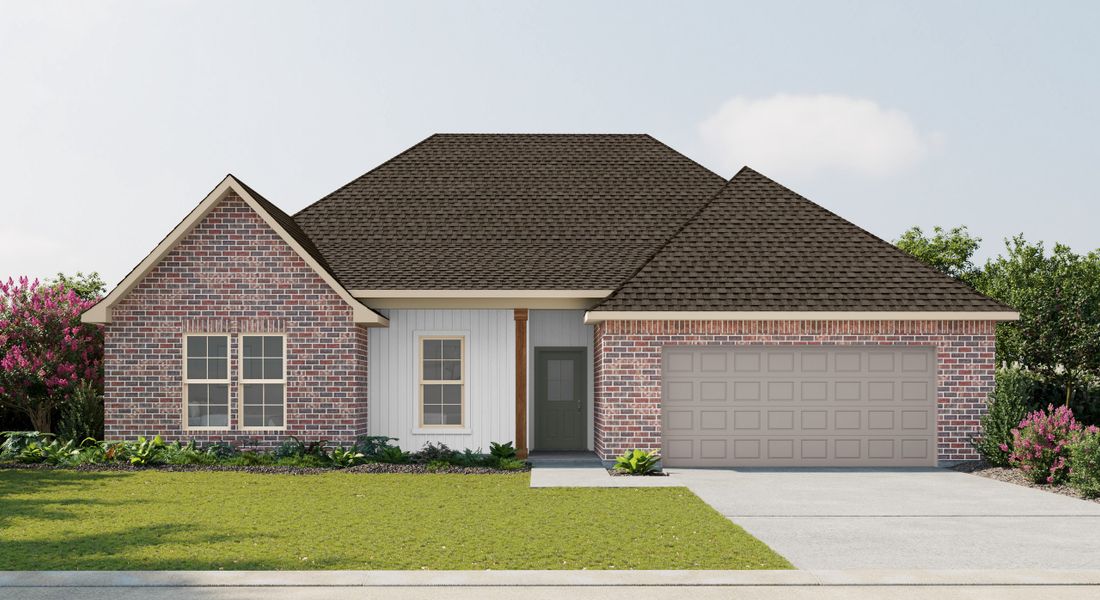 Representative exterior photo of a completed home built from the Camellia V G by DSLD Homes in Young Oaks, Crestview, FL (Image 1).