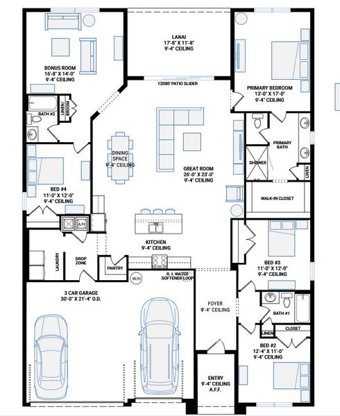2D floor plan layout for the Benton by Cardel Homes in Fieldstone, Plant City, FL (Image 5).