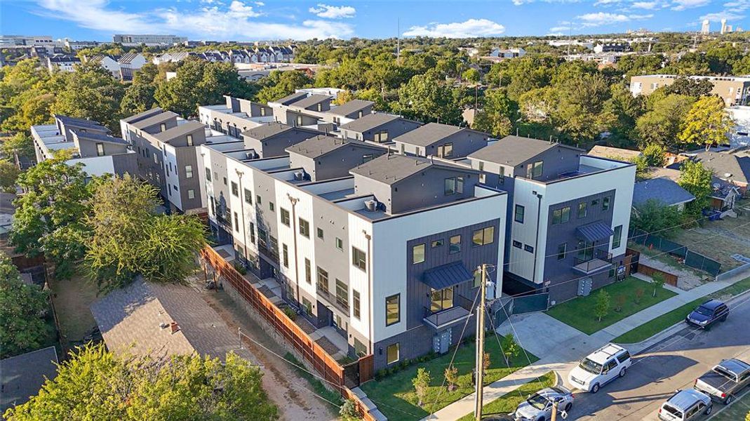 Aerial perspective of suburban area Aerial perspective of suburban area