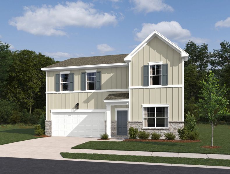 Representative exterior photo of a completed home built from the Montgomery by Ashton Woods in Ascent at Arbor Ridge, La Vergne, TN (Image 2).