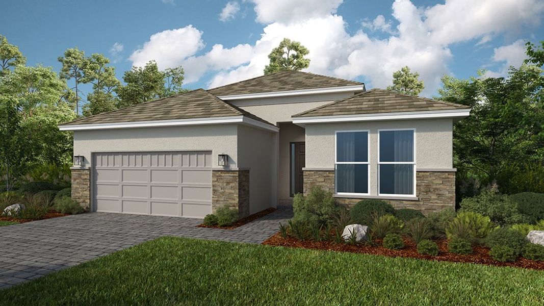 Representative exterior photo of a completed home built from the Sereno by Taylor Morrison in Esplanade at Wellen Park, Englewood, FL (Image 5). Representative exterior photo of a completed home built from the Sereno by Taylor Morrison in Esplanade at Wellen Park, Englewood, FL (Image 5).