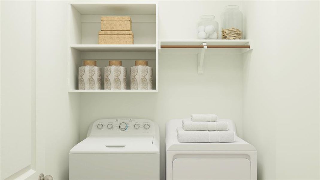 Washroom with washer and clothes dryer