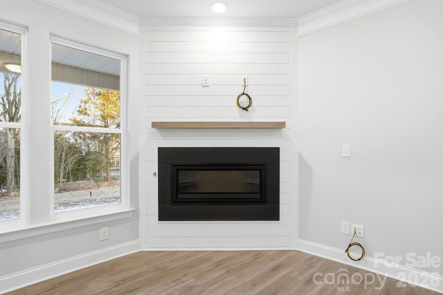 Shiplap surround cosmo gas fireplace option