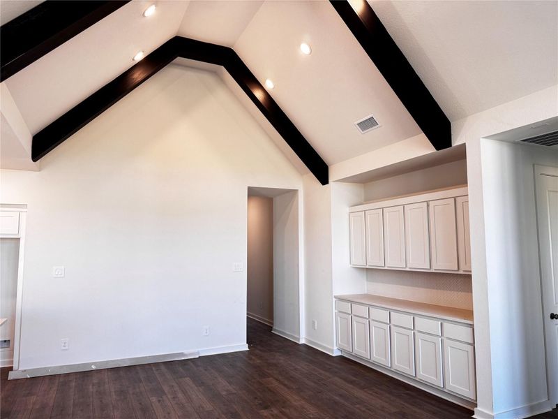 Dinner parties feel right at home in this roomy dining space with a lovely hutch. Dinner parties feel right at home in this roomy dining space with a lovely hutch.