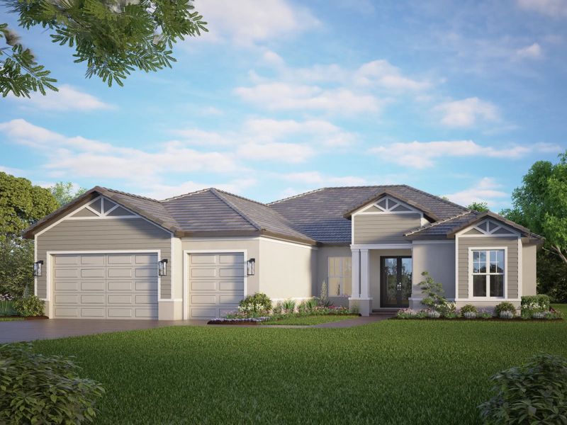 Representative exterior photo of a completed home built from the Pelican Bay by Sam Rodgers Homes in Arbour Lake Preserve, Sarasota, FL (Image 4).