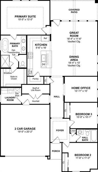 2D floor plan layout of this home in Heritage Ranch, Sherman, TX (Image 5).