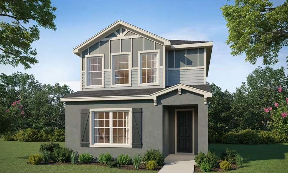 Front exterior of a new home in Estates at Hickory Cove - Bungalows, St. Cloud, FL, highlighting curb appeal (Image 1). Front exterior of a new home in Estates at Hickory Cove - Bungalows, St. Cloud, FL, highlighting curb appeal (Image 1).