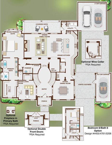 2D floor plan layout for the Hampton III by Grand Homes in Whitestone Estates, Parker, TX (Image 4).