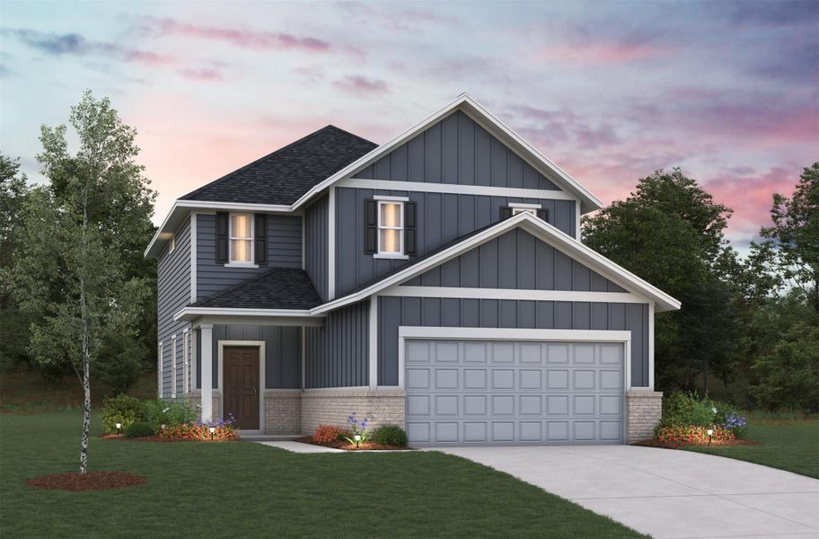 Front exterior of a new home in Laurel Landing: Founders Collection, Alvin, TX, highlighting curb appeal (Image 1).